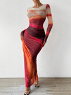 Women's Bodycon Printed Maxi Dress with Round Neckline