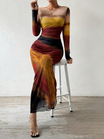 Women's Bodycon Printed Maxi Dress with Round Neckline
