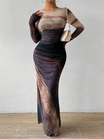 Women's Bodycon Printed Maxi Dress with Round Neckline