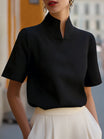 Women's Business Blouse with Stand-Up Collar and Short Sleeves – Elegant and Modern Design 1