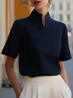 Women's Business Blouse with Stand-Up Collar and Short Sleeves – Elegant and Modern Design 2
