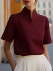 Women's Business Blouse with Stand-Up Collar and Short Sleeves – Elegant and Modern Design 4