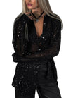 Women's Button Down Oversized Shirt with Sequin Details