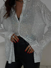 Women's Button Down Oversized Shirt with Sequin Details