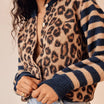Women’s Cardigan with Leopard and Stripe Print and Button Closure
