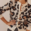 Women’s Cardigan with Leopard and Stripe Print and Button Closure