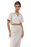 Women’s Cropped Blouse with Short Sleeves and Wrap Front