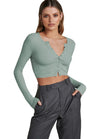 Women's Cropped Cardigan with Long Sleeves and Buttons