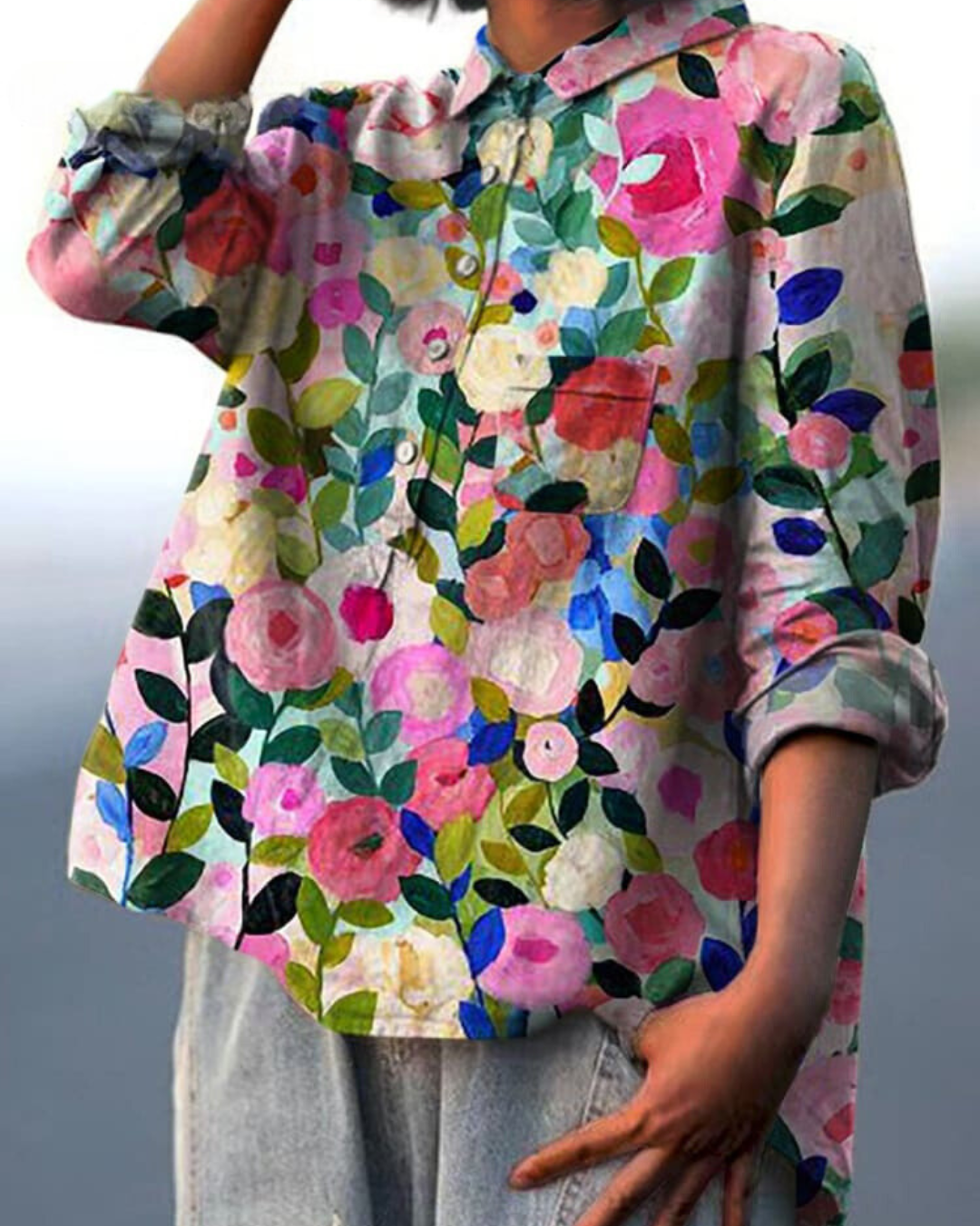 Women's Floral Blouse with Pocket and Loose Fit – Vibrant Summer Top for Women 1