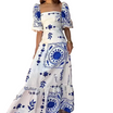 Women’s Floral Maxi Dress with Short Puff Sleeves and Square Neckline