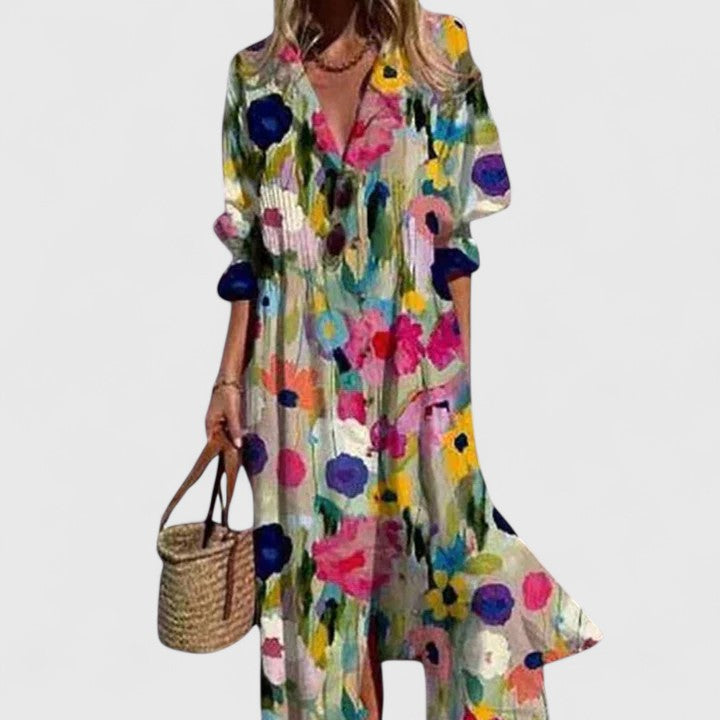 Women's Floral Midi Dress with Button Front – Comfortable Summer Style for Casual Outings 2