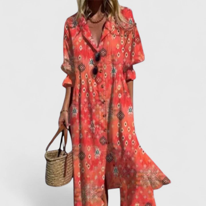 Women's Floral Midi Dress with Button Front – Comfortable Summer Style for Casual Outings 5