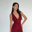 Women’s Floral Midi Dress with Sleeveless Cut and V-Neckline