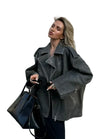 Women’s Grey Loose Jacket with Lapel Collar