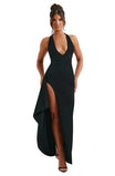 Women’s Halter Neck Maxi Dress with Open Back and Side Slit