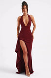 Women’s Halter Neck Maxi Dress with Open Back and Side Slit