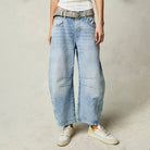 Women's Jeans Mid-Rise Cropped Barrel Leg in Heavyweight Denim – Medium-Fade Wash with Reinforced Panels 0