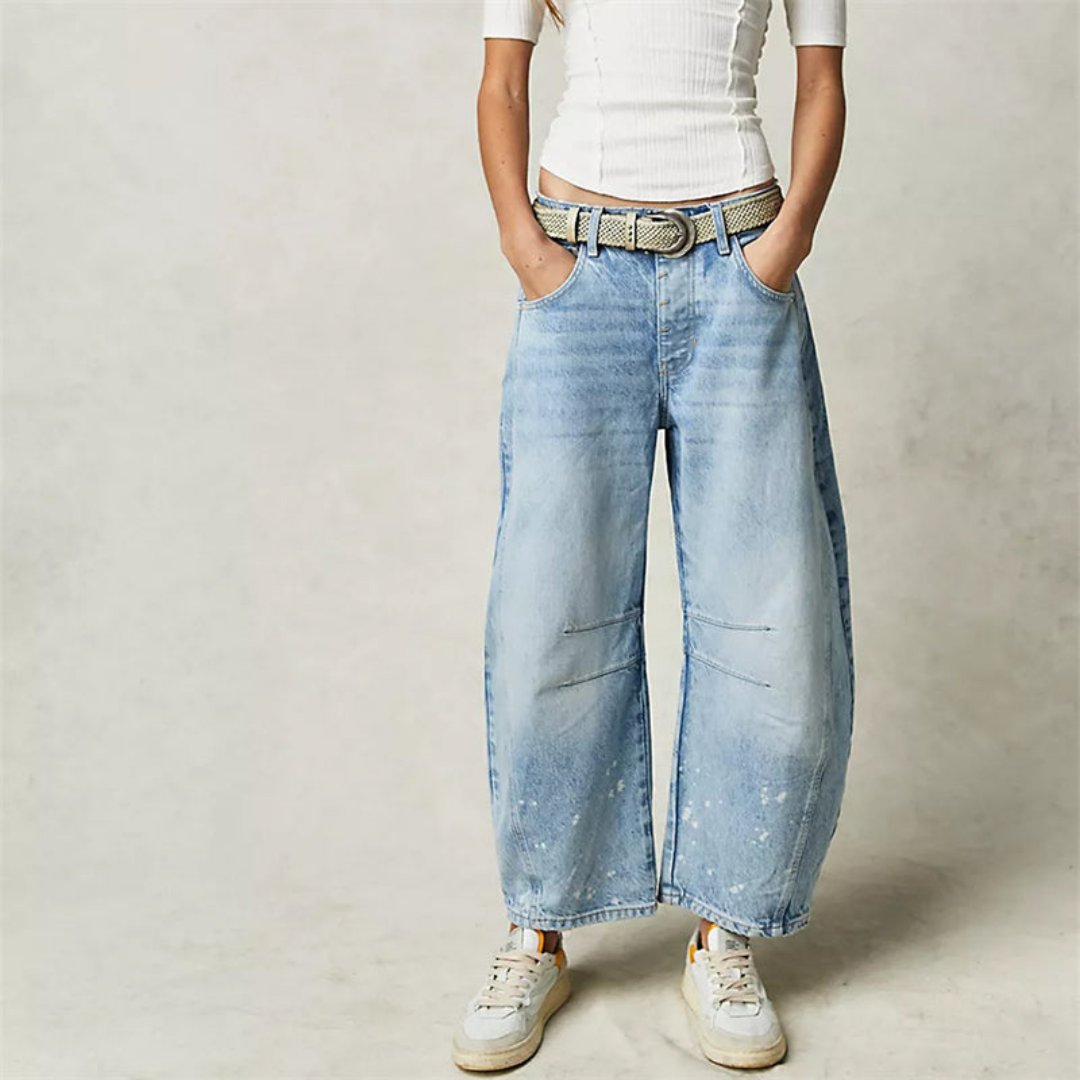 Women's Jeans Mid-Rise Cropped Barrel Leg in Heavyweight Denim – Medium-Fade Wash with Reinforced Panels 1