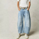 Women's Jeans Mid-Rise Cropped Barrel Leg in Heavyweight Denim – Medium-Fade Wash with Reinforced Panels 1
