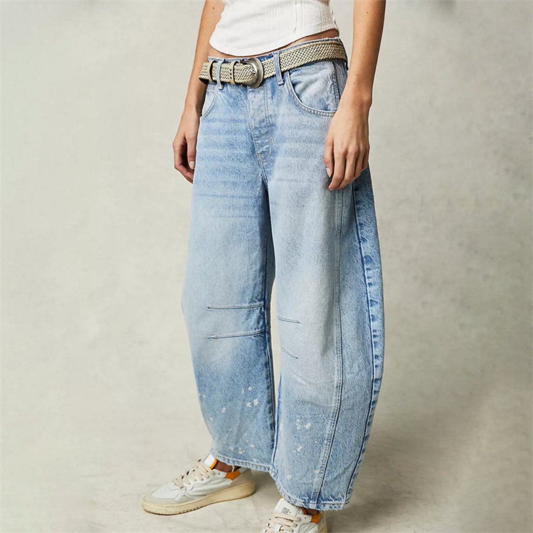 Women's Jeans Mid-Rise Cropped Barrel Leg in Heavyweight Denim – Medium-Fade Wash with Reinforced Panels 2