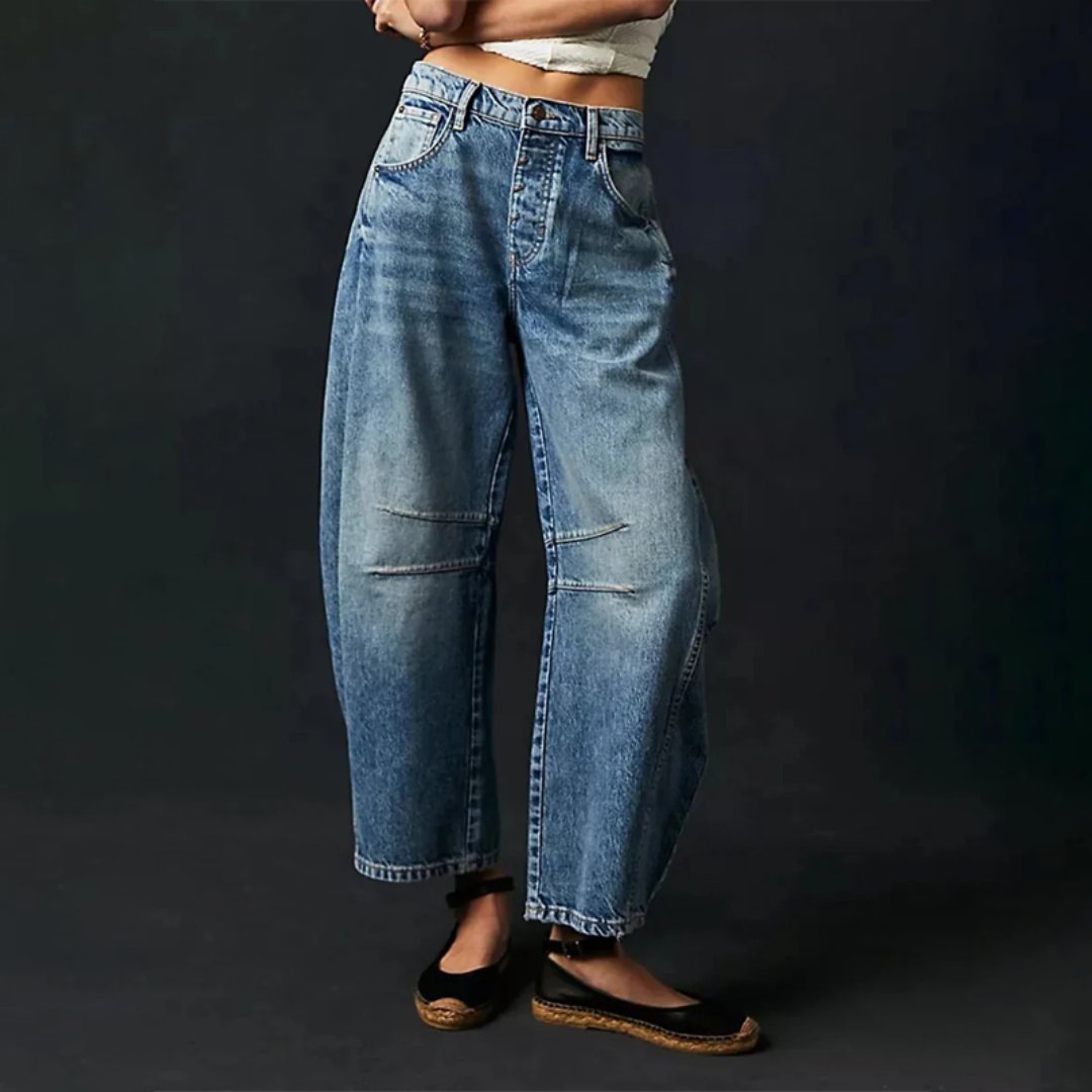 Women's Jeans Mid-Rise Cropped Barrel Leg in Heavyweight Denim – Medium-Fade Wash with Reinforced Panels 4