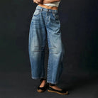 Women's Jeans Mid-Rise Cropped Barrel Leg in Heavyweight Denim – Medium-Fade Wash with Reinforced Panels 4