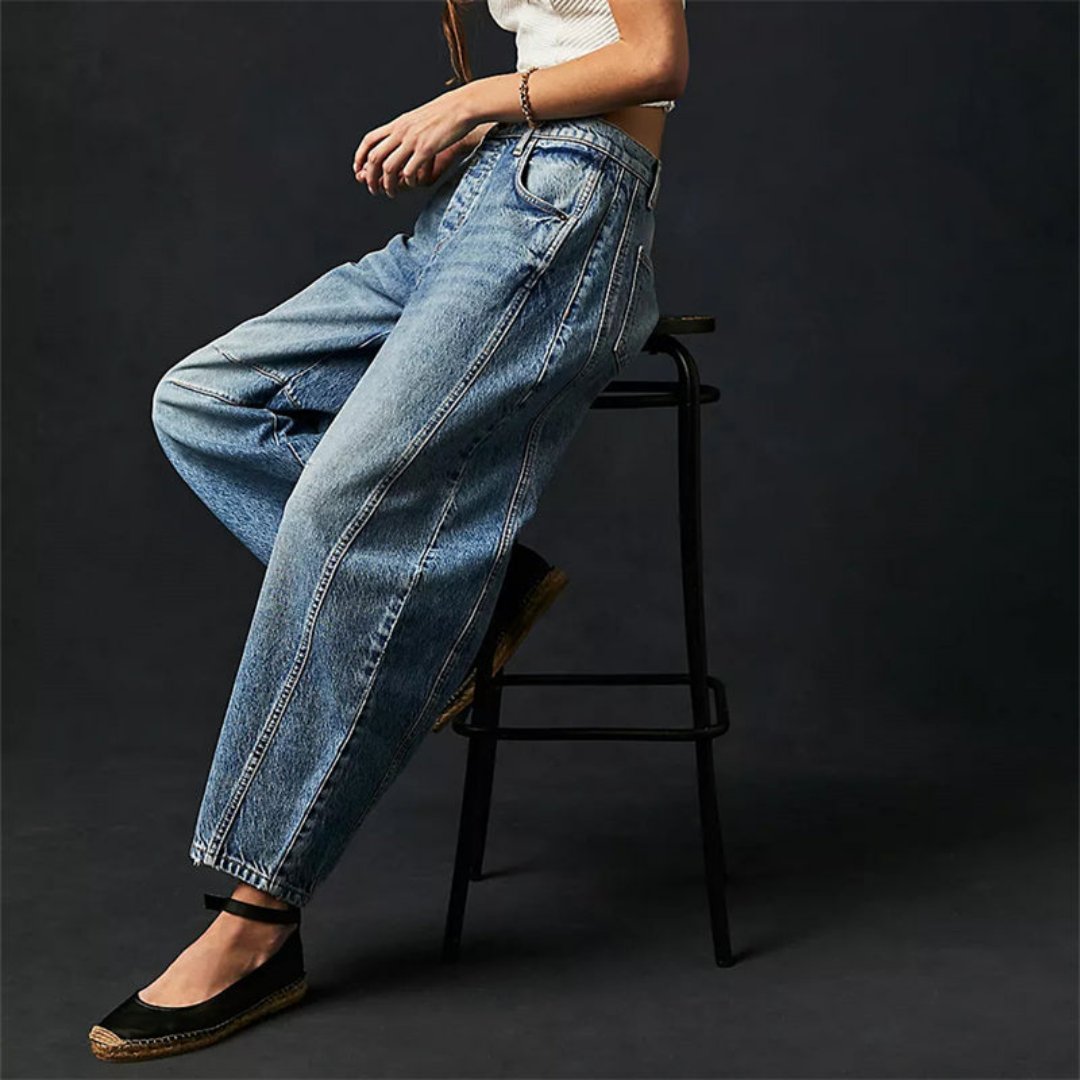 Women's Jeans Mid-Rise Cropped Barrel Leg in Heavyweight Denim – Medium-Fade Wash with Reinforced Panels 5