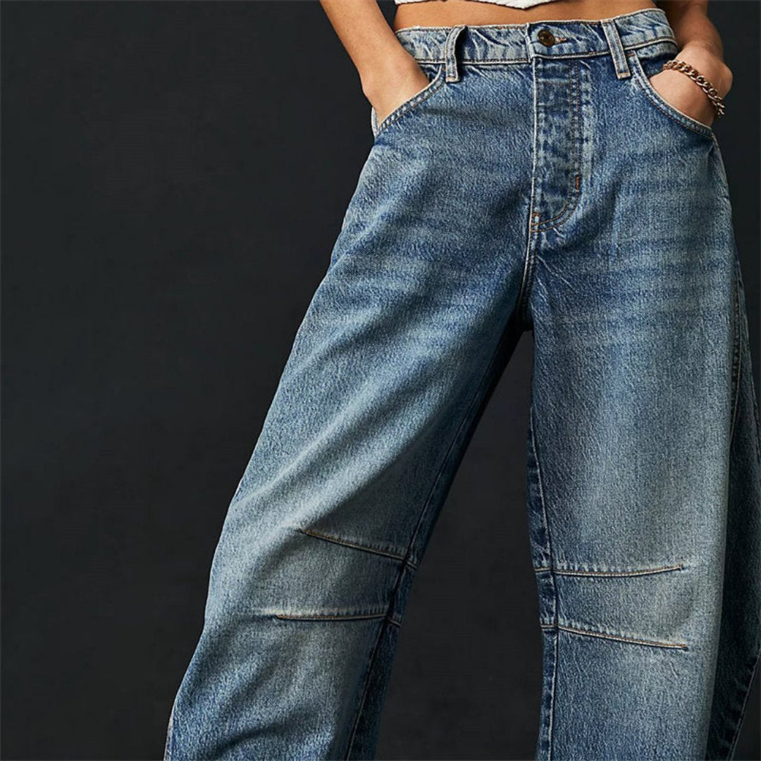 Women's Jeans Mid-Rise Cropped Barrel Leg in Heavyweight Denim – Medium-Fade Wash with Reinforced Panels 6