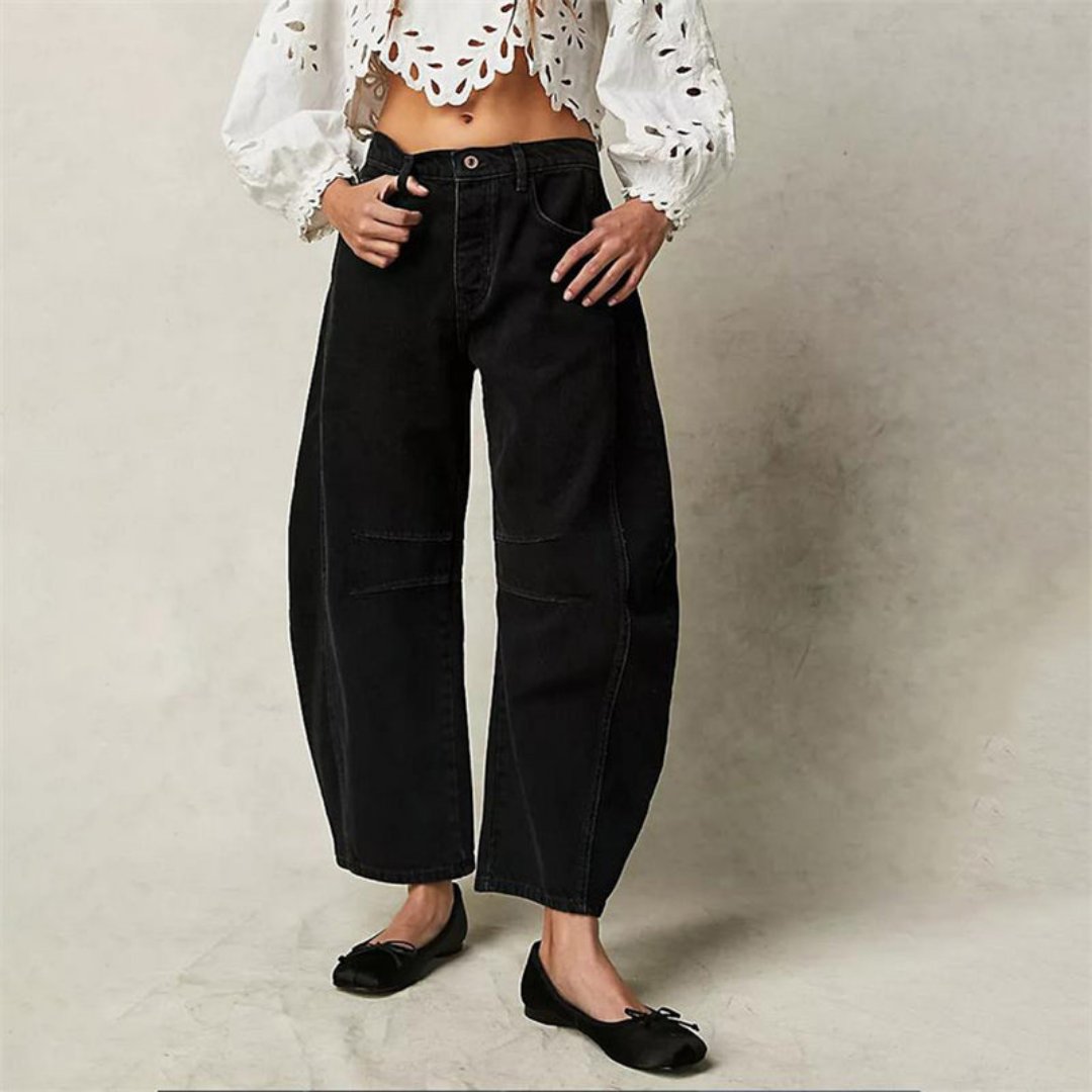 Women's Jeans Mid-Rise Cropped Barrel Leg in Heavyweight Denim – Medium-Fade Wash with Reinforced Panels 9