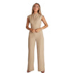 Women’s Jumpsuit with High Neckline and Waist Tie