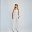Women’s Jumpsuit with High Neckline and Waist Tie