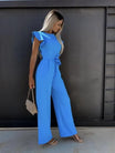 Women’s Jumpsuit with Ruffle Sleeves and Waist Tie