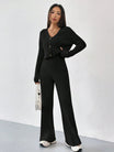 Women’s Knitted Lounge Set with Button-Front Cardigan and Trousers