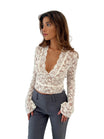 Women’s Lace Blouse with Long Sleeves and Deep V-neckline