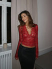 Women’s Lace Blouse with Long Sleeves and Deep V-neckline