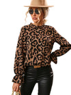 Women’s Leopard Print Blouse with Ruffled Neckline
