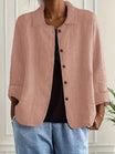 Women's lightweight button front jacket designed for casual summer wear, featuring a comfortable loose fit and minimalist style in soft, breathable fabric. 1