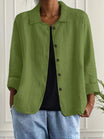 Women's lightweight button front jacket designed for casual summer wear, featuring a comfortable loose fit and minimalist style in soft, breathable fabric. 10