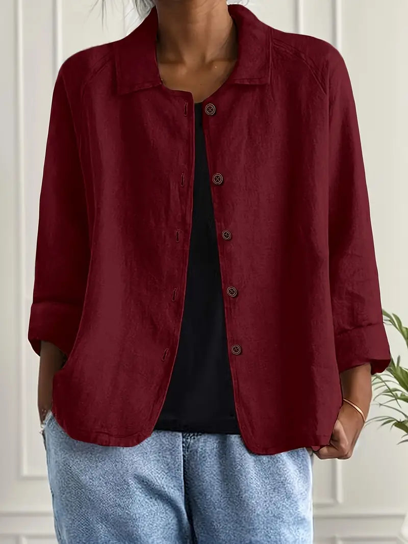Women's lightweight button front jacket designed for casual summer wear, featuring a comfortable loose fit and minimalist style in soft, breathable fabric. 11