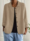 Women's lightweight button front jacket designed for casual summer wear, featuring a comfortable loose fit and minimalist style in soft, breathable fabric. 2