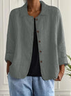 Women's lightweight button front jacket designed for casual summer wear, featuring a comfortable loose fit and minimalist style in soft, breathable fabric. 4