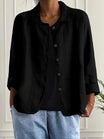 Women's lightweight button front jacket designed for casual summer wear, featuring a comfortable loose fit and minimalist style in soft, breathable fabric. 5