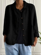 Women's lightweight button front jacket designed for casual summer wear, featuring a comfortable loose fit and minimalist style in soft, breathable fabric. 5