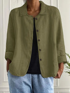 Women's lightweight button front jacket designed for casual summer wear, featuring a comfortable loose fit and minimalist style in soft, breathable fabric. 7