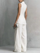 Women's Linen Two-Piece Set with Stand-Up Collar Top and Wide-Leg Trousers – Breathable Cotton-Linen Blend 4