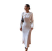 Women’s Long Dress with Draped Neckline and Long Sleeves
