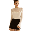 Women’s Long Sleeve Knit Top with Round Neck and Embroidered Floral Detail