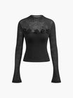 Women’s Long Sleeve Knit Top with Round Neck and Embroidered Floral Detail
