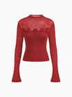 Women’s Long Sleeve Knit Top with Round Neck and Embroidered Floral Detail