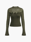 Women’s Long Sleeve Knit Top with Round Neck and Embroidered Floral Detail